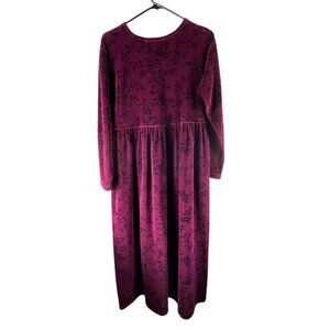 Vintage Erika & Company Burgundy Velvet Maxi Long Sleeve Cotton Dress Size Large